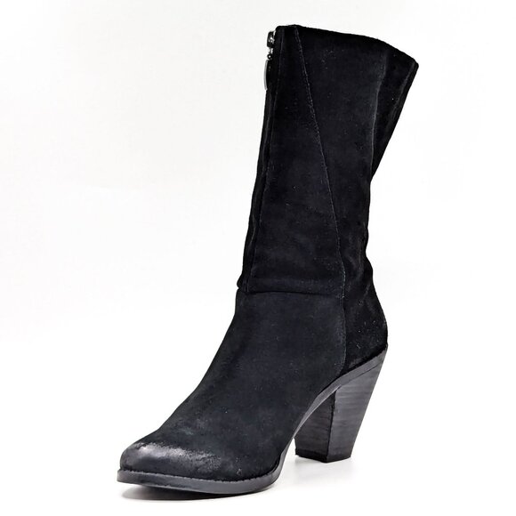 Adam Tucker Women Pelican Black Distress Suede Zip Heel Mid Boots sz 10 - Picture 3 of 11